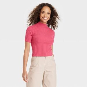a new day Pink Ribbed Short Sleeve Top
